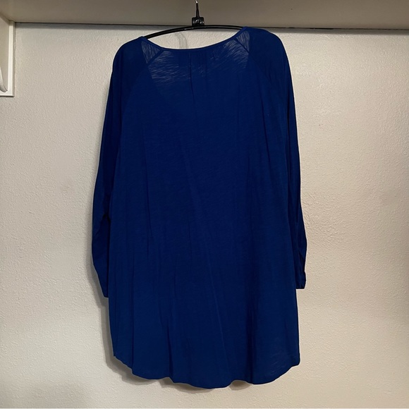 Chicos Scoop Neck With Roll Tab Raglan Sleeve and Pin-tucks Embroidery Blouse. - Picture 2 of 5